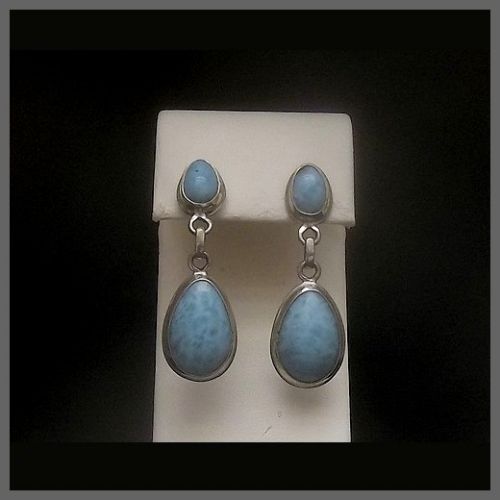 Heavy 2 Stone Paddle Style Larimar Post Earrings